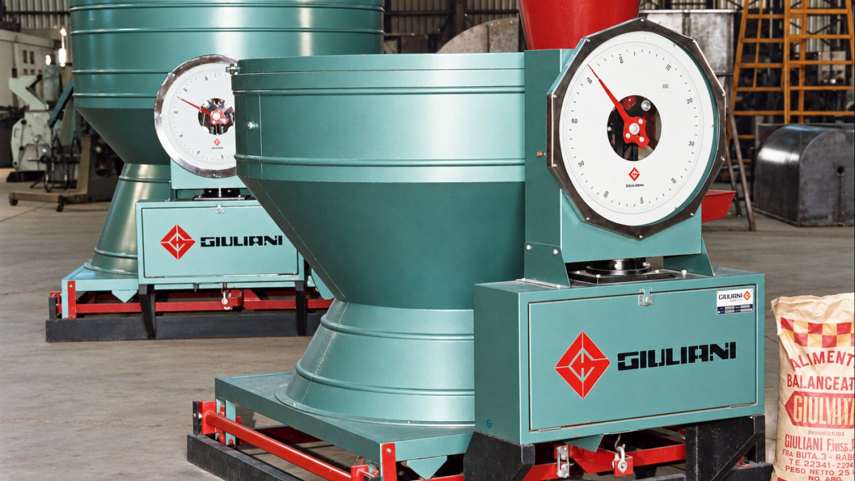 Giuliani dosing scales with dial indicators, finished in green, ready for dispatch