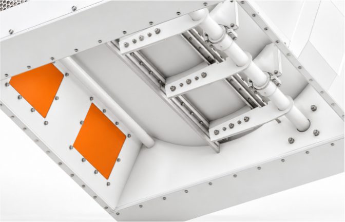 Discharge gate of a Giuliani mixer, seen from below with its cylinders