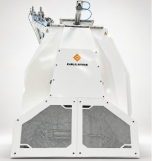 Front of a Giuliani mixer, with the safety grilles and the brand