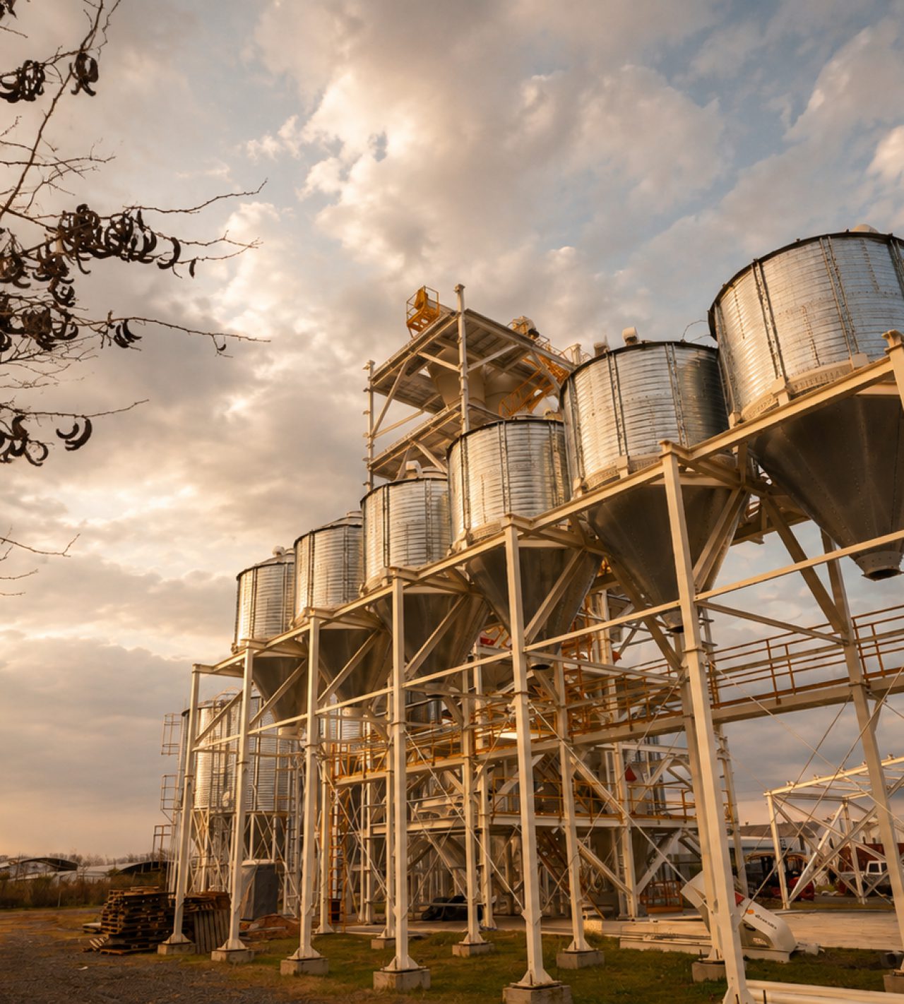 Silos de expedição de uma fábrica de ração